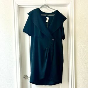 Plus Size Christian Siriano Black Mini Sheath Wrap Dress with Sailor Collar